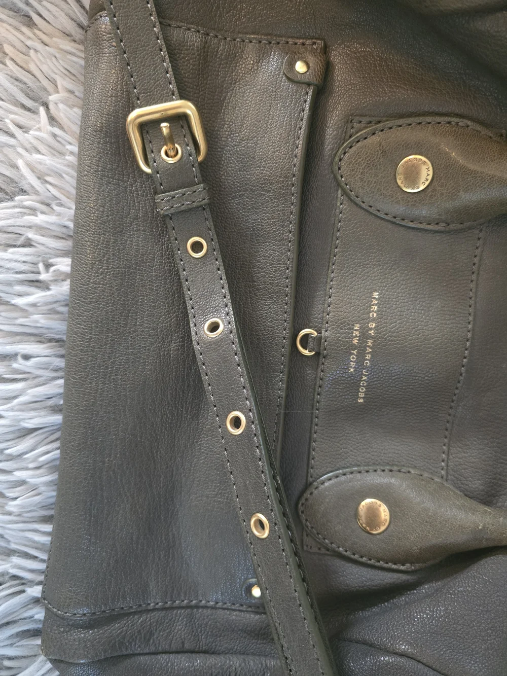 Marc Jacobs Olive Green Leather Satchel with Gold Hardware